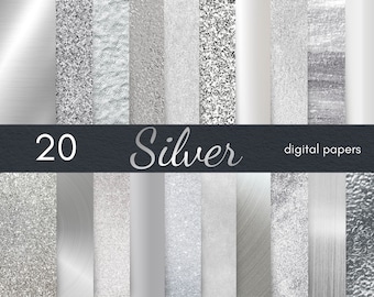 Silver Digital Papers, Silver Metallic Textures, Scrapbook Paper, Metallic Texture for Photoshop, Silver Background, Silver Glitter