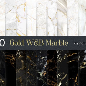 Carte digitali in marmo bianco e nero oro / Texture in marmo oro / Sfondi in marmo glam / Carte digitali in marmo di lusso / Texture pietra