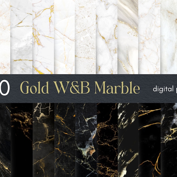 Gold White and Black Marble Digital Papers | Gold Marble Textures | Glam Marble Backgrounds | Luxury Marble Digital Papers | Stone Texture