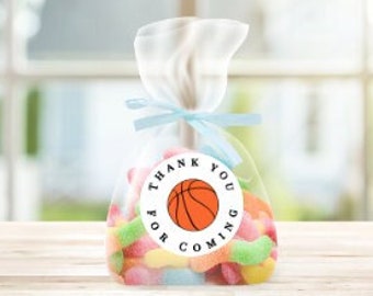 Thank You For Coming Basketball Stickers, 20 Piece Sheet Of Matte White Round 2" Stickers, Party Favor Stickers, Gift Bag Stickers