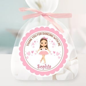 Personalized Ballet Birthday Stickers, 20 Piece Sheet Of Matte White Round 2&quot; Stickers, Gift Box Stickers, Party Favor Sticker, Gift Bag