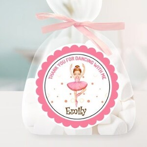 Personalized Ballet Birthday Stickers, 20 Piece Sheet Of Matte White Round 2&quot; Stickers, Gift Box Stickers, Party Favor Sticker, Gift Bag