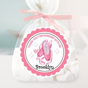 Personalized Ballet Birthday Stickers, 20 Piece Sheet Of Matte White Round 2&quot; Stickers, Gift Box Stickers, Party Favor Sticker, Gift Bag