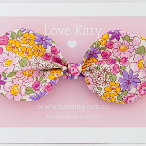 Flowerbomb Round Bow Cat Collar - Australian Made, Luxury accessory, Safety Release clasp, Customisable, Handmade, Kitten , Adult