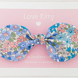 Blue Bouquet Round Bow Cat Collar - Australian Made, Luxury accessory, Safety Release clasp, Customisable, Handmade, Kitten , Adult