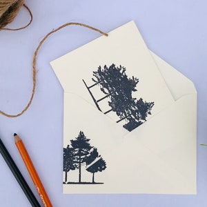 Cartes bohèmes, cartes timbrées à la main, cartes simples, cartes modernes, cartes vierges, cartes de voeux, lot de cartes-cadeaux, lot de quatre cartes, enveloppe timbrée