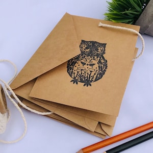 Cartes estampées marron, cartes bohèmes, cartes simples, cartes modernes, cartes vierges, cartes de voeux, idée cadeau parfaite, ensemble de cartes-cadeaux, carte estampée hibou