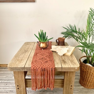 Table runner, macrame table runner, handmade macrame runner,burnt orange table runner,wedding gift idea,bridal shower gift,macrame decor