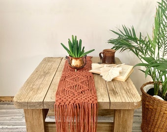 Table runner, macrame table runner, handmade macrame runner,burnt orange table runner,wedding gift idea,bridal shower gift,macrame decor