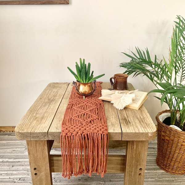 Table runner, macrame table runner, handmade macrame runner,burnt orange table runner,wedding gift idea,bridal shower gift,macrame decor