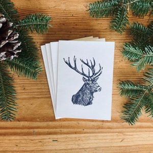 Cartões carimbados de veado, cartões de inverno com envelopes, pacote de 4 cartões/cartões da natureza/cartões artesanais/cartões caseiros/cartões para ele, conjunto de presente com 4 cartões