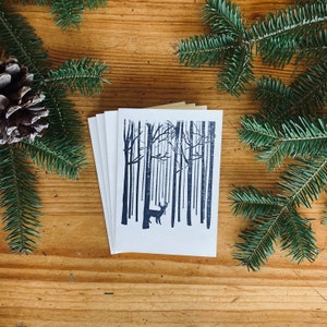 Cartes hiver, lot de 4 cartes avec enveloppes/cartes à thème hiver, cartes cerf/cartes faites main, cartes timbrées à la main/cartes vierges, enveloppes timbrées