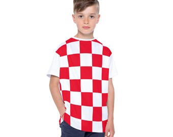 Croatia Kids Jersey, Red White Checkerboard Youth Tee, Croatian Soccer Fan Jersey, Kids Sports Tee, Hrvatska Football Shirt, Match Day Gift