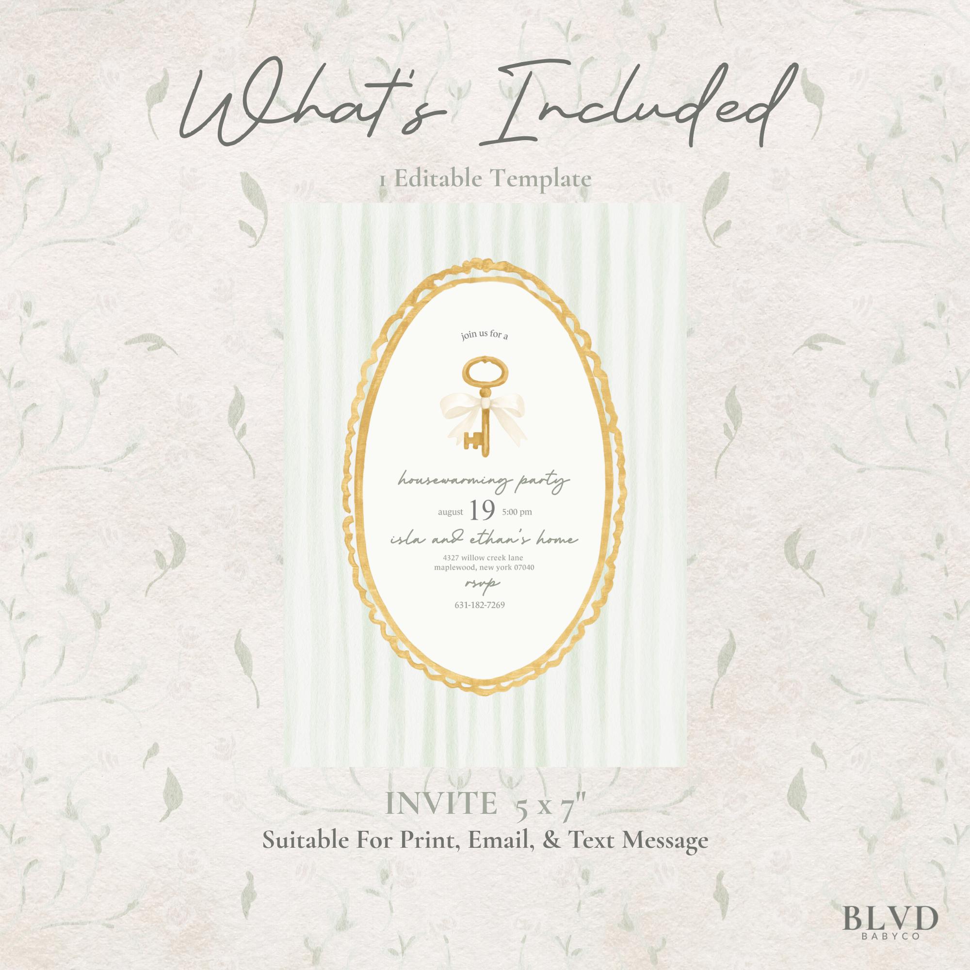 Key Invitation Gold Key Housewarming Invitation – Editable Gold Frame & Key Invite ...