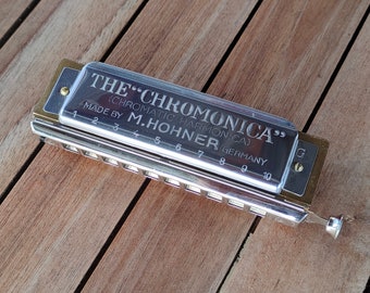 Hohner 10-hole Chromatic Harmonica, Chromonica 260/40/G, fully refurbished cleaned and tuned. Made in Germany. MINT.