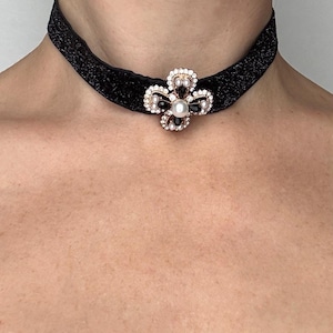 Black Stone and Pearl Statement Choker Necklace