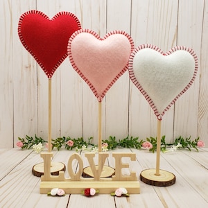 Valentine&#39;s Day Decor, Valentines Tier Tray, Tier Tray Decor, Tall Standing Felt Fabric Heart Set, Heart Ornaments, Valentines, Home Decor