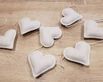 White Felt Fabric Heart Garland, Garland Banner, Neutral Home Decor