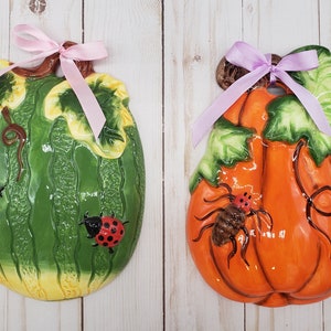 Ceramic Wall Decor ~ Fall Harvest Ceramic Pumpkin and Watermelon Home Kitchen Decor