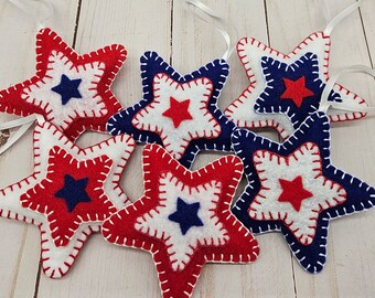 Patriotic Ornaments, Hanging Felt Stars, Patriotic Decor, Small Star Ornaments, Independence Day 4th of July Christmas Tree Home Decor