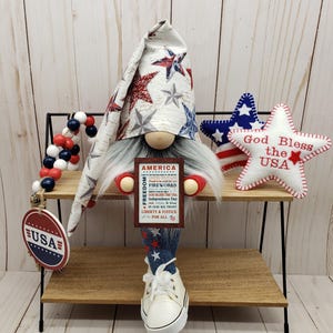 4th of July Gnome, USA Independence Day, Patriotic Gnome, Mantel Desk Tiered Tray Decor, Red White and Blue Gnome, American Gnome
