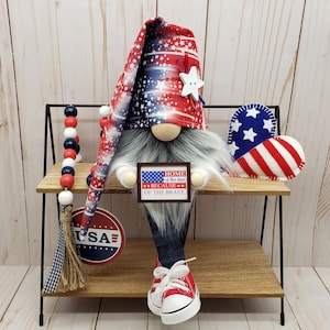 Patriotic Gnome, 4th of July, USA Independence Day Gnome, Mantel Desk Tiered Tray Decor, Red White and Blue Gnome, American Gnome