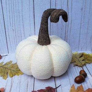 Large Felt Fabric Stuffed Pumpkin with Bendable Stem, Many Colors, Fall Autumn Halloween Thanksgiving Table Decor