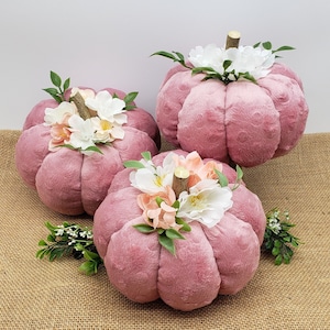 Pink Minky Fabric Stuffed Pumpkin, Decorative Pumpkin, Pink Fall Decor, Wedding Table Decoration