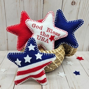 Set of 4 Felt Fabric Stars, 4th of July Bowl Filler, Independence Day Desk Table Tiered Tray Home Patriotic Decor