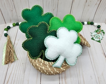 Set of 4 Felt Shamrocks Clovers, Bowl Filler, Desk Table Tiered Tray St Patrick Day Home Decor