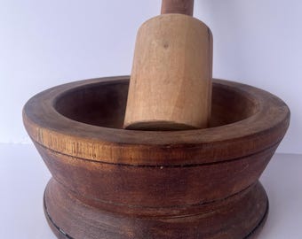 Traditional Wooden Mortar and Pestle – West African Pounding Tool
