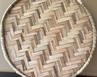 West African Woven Round Tray: Decorative Bowl Cover (20.5 inches)