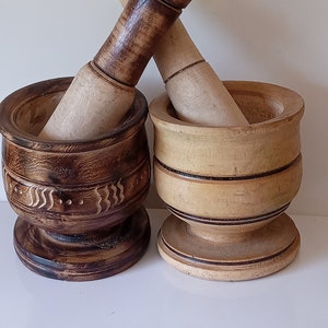 African Wood Mortar and Pestle: Traditional Spice Herb Grinder (Small)