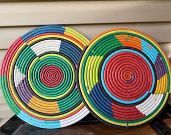 Hand Woven Round Placemat: West African Decor Tray, 20-inch