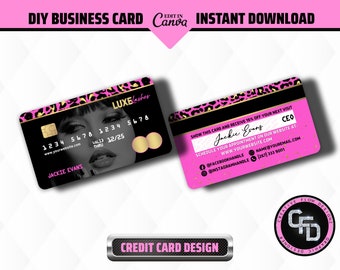 Pink Cheetah Credit Card Business Card Design, Stylist Business Card, Hair Business Card, Credit Card Business Card, DIY Business Card