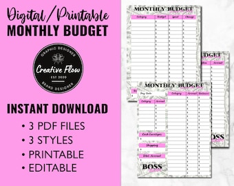 Cute Printable Monthly Budget Template, Printable Monthly Budget, Monthly Expense Tracker, Editable Monthly Finance Planner, Monthly Budget