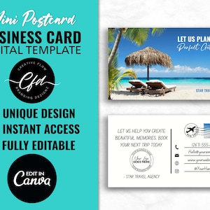 Editable Mini Postcard Business Card, DIY Mini Postcard Business Card Template, PostCard Design Business Card, Canva Postcard Business Card image 1