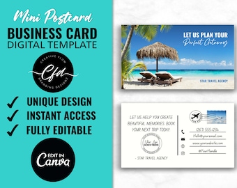 Editable Mini Postcard Business Card, DIY Mini Postcard Business Card Template, PostCard Design Business Card, Canva Postcard Business Card