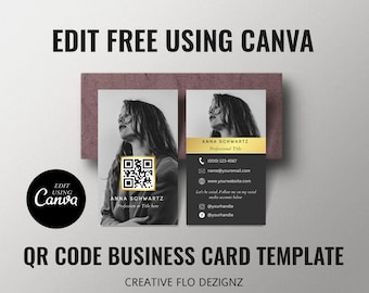 Editable QR Code Business Card Template, Customizable QR Code Business Card Template, DIY Business Cards, Social Media Business Cards