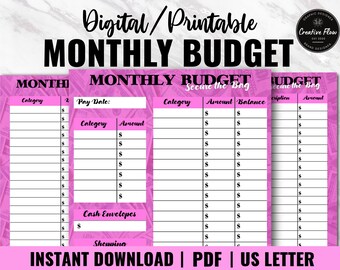 Pink Money Printable Monthly Budget, Printable Monthly Expense Tracker, Editable Monthly Budget, Monthly Finance Planner, Monthly Budget