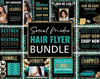 Cheetah Print Social Media Hair Flyer Bundle, Instagram Hair Flyer Template Bundle, IG Hair Flyer Bundle, Canva Social Media Flyer Bundle