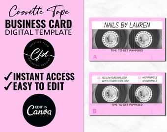 DIY Pink Cassette Tape Business Card, Cassette Tape Business Card Design, Editable Cassette Tape Business Cards, Canva Business Cards