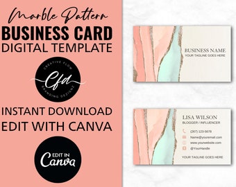 Marble Pattern Business Card Template, DIY Simple Business Card, Editable Marble Pattern Business Card Design, Canva Business Card Template