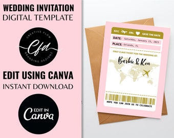 Editable Wedding Invitation, DIY Universal Invitation Template, Canva Invitation, Ticket Design Invitation Template, Customizable Invitation