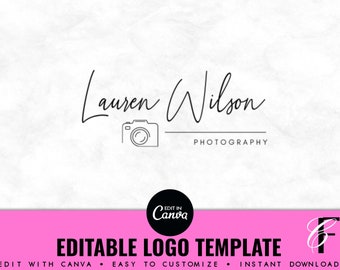 Editable Logo Design Template, DIY Simple Logo Design, Photographer Logo Design, Canva Logo Template, Customizable Minimal Logo Design