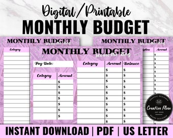 Pink Money Printable Monthly Budget, Simple Monthly Expenses Tracker, Monthly Expense Tracker, Cute Monthly Budget Template