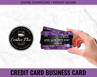 Printable Purple Money Credit Card Business Card Template, Editable Purple Money Credit Card Business Card, Credit Card Business Card