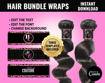 Pink Cheetah Hair Bundle Wraps, DIY Hair Bundle Wraps, Editable Hair Bundle Wraps, Printable Hair Bundle Wraps, Canva Hair Bundle Wraps