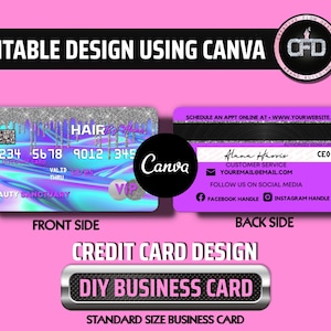 Editable Holographic Glitter Credit Card Business Card, Credit Card Business Card, Hair Business Card, Editable Cell Phone Business Card