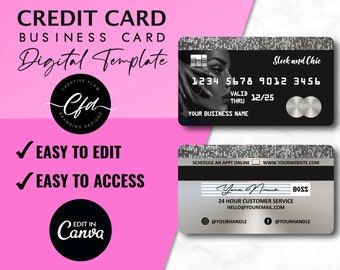 Black and White Credit Card Business Card Template, Printable Credit Card Style Business Card, Editable Credit Card Business Card